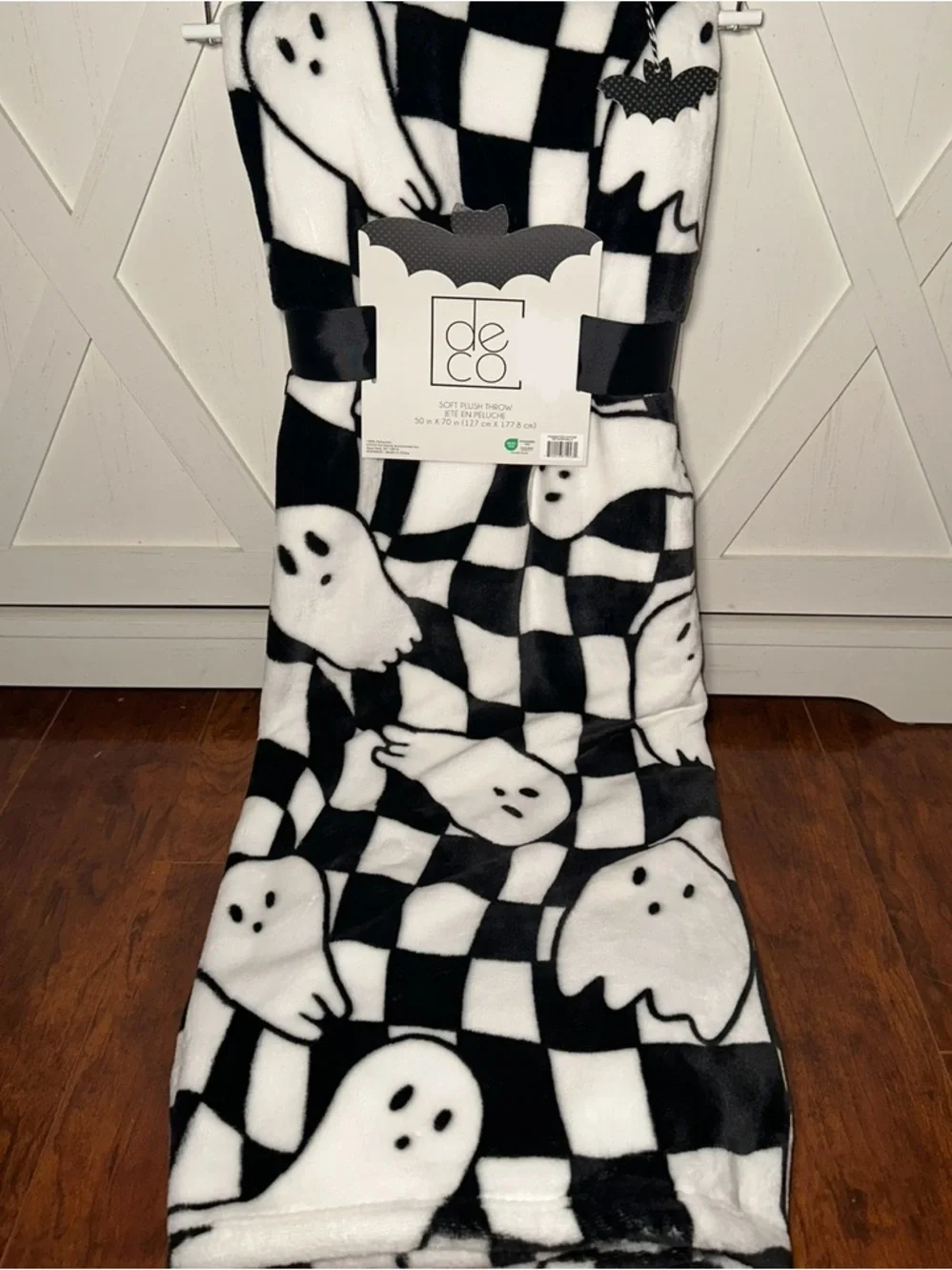 Deco Black and White Checkered Ghost Plush Throw Blanket